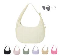 Genérico Puffer Crescent Shoulder Bag for Women,Small Puffer Bag,Nylon Quilted Shoulder Purses with Adjustable Strap (white)