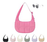 Genérico Puffer Crescent Shoulder Bag for Women,Small Puffer Bag,Nylon Quilted Shoulder Purses with Adjustable Strap (bright pink)