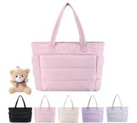 Genérico Puffer Travel Tote, Quilted Shoulder Travel Large Tote Bags for Women, Puffy Handbag with Compartments (Pink)