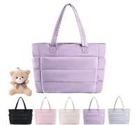 Genérico Puffer Travel Tote, Quilted Shoulder Travel Large Tote Bags for Women, Puffy Handbag with Compartments (Purple)