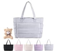 Genérico Puffer Travel Tote, Quilted Shoulder Travel Large Tote Bags for Women, Puffy Handbag with Compartments (Gray)