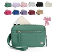 Genérico Puffer Wristlet Wallet Fits Phone, Convely Essential Wristlet, Nylon Quilted Wallet with 3 Zipper, for Business, Trip (Green)
