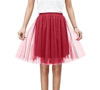 Generico Puffy - Falda de tul de 5 capas para mujer, tutú de novia y noche, dama de honor, falda para baile de salón Tango ChaCha y bailes de sociedad Altas Líneas de Vida Carnaval, Vino, M