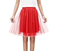 Generico Puffy - Falda de tul de 5 capas para mujer, tutú de novia y noche, dama de honor, falda para baile de salón Tango ChaCha y bailes de sociedad Altas Líneas de Vida Carnaval, rojo, XXXL