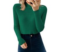 Genérico Pull Over - Jersey para mujer chic de cuello alto, tops delgados, primavera, otoño, sudadera de manga larga, suéteres al aire libre, sudaderas de color liso, verde, XXL