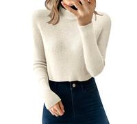 Genérico Pull Over - Jersey para mujer chic de cuello alto, tops delgados, primavera, otoño, sudadera de manga larga, suéteres al aire libre, sudaderas de color liso, blanco, L