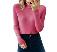 Genérico Pull Over - Jersey para mujer chic de cuello alto, tops delgados, primavera, otoño, sudadera de manga larga, suéteres al aire libre, sudaderas de color liso, rosa brillante, L