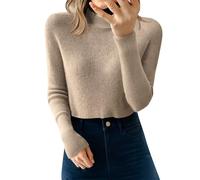 Genérico Pull Over - Jersey para mujer chic de cuello alto, tops delgados, primavera, otoño, sudadera de manga larga, suéteres al aire libre, sudaderas de color liso, caqui, XXL