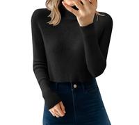 Genérico Pull Over - Jersey para mujer chic de cuello alto, tops delgados, primavera, otoño, sudadera de manga larga, suéteres al aire libre, sudaderas de color liso, Negro , M