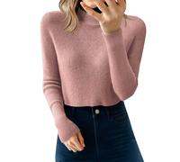 Genérico Pull Over - Jersey para mujer chic de cuello alto, tops delgados, primavera, otoño, sudadera de manga larga, suéteres al aire libre, sudaderas de color liso, rosa, M