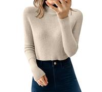 Genérico Pull Over - Jersey para mujer chic de cuello alto, tops delgados, primavera, otoño, sudadera de manga larga, suéteres al aire libre, sudaderas de color liso, beige, M