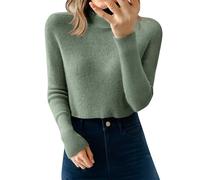 Genérico Pull Over - Jersey para mujer chic de cuello alto, tops delgados, primavera, otoño, sudadera de manga larga, suéteres al aire libre, sudaderas de color liso, Blackish Green, M