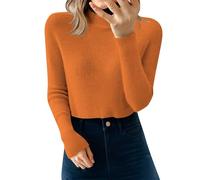 Genérico Pull Over - Jersey para mujer chic de cuello alto, tops delgados, primavera, otoño, sudadera de manga larga, suéteres al aire libre, sudaderas de color liso, naranja, L