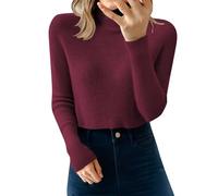 Genérico Pull Over - Jersey para mujer chic de cuello alto, tops delgados, primavera, otoño, sudadera de manga larga, suéteres al aire libre, sudaderas de color liso, Vino, XXL