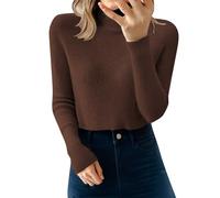 Genérico Pull Over - Jersey para mujer chic de cuello alto, tops delgados, primavera, otoño, sudadera de manga larga, suéteres al aire libre, sudaderas de color liso, café, M