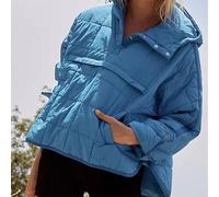 Genérico Pullover Puffer Jacket Womens, Packable Hooded Oversized Lightweight Long Sleeve Winter Warm Solid Color Cotton Coat (Blue,XXL)