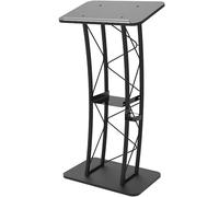 Genérico Púlpito Curvo de Metal para Iglesias y Podios Portátiles - Lectorios de Acero Inoxidable para Oficinas, Modelos sobre el Piso/En Mesa con Estante - Ideal para Presentaciones (Negro)