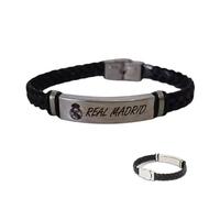 Genérico Pulsera ajustable en acero y cuero - Escudo Real Madrid - Presentada en caja para regalo - Regalo para hombre o mujer