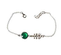 Genérico PULSERA CRUZ de CARAVACA PLATA DE LEY y Ágata verde natural cabujón redondo de 8mm. Longitud pulsera 17 a 19 cm por cadena de alargue y Estuche Regalo