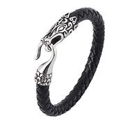 Genérico Pulsera Cuero Hombre, Pulsera De Cuero Genuino Con Cierre De Gancho Negro. Joyería Trenzada Hecha A Mano Para Hombre Con Bolsa. Regalos De Cumpleaños Para Él, Novio, Mejor A