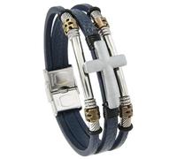 Genérico Pulsera Cuero Hombre, Pulsera De Cuero Multicapa Con Cruz Trenzada Hecha A Mano, Con Crucifijo De Fe, Joyería De Meditación, Accesorios De Buena Suerte Para Mujer, Color Azul