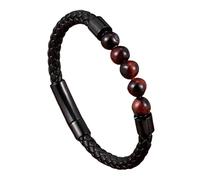 Genérico Pulsera Cuero Hombre, Pulsera De Cuero Tejida Con Un Toque Creativo, Estilo Gótico, Con Piedra De Ojo De Tigre, Brazalete Punk Para Hombres, Mujeres, Joyería Para Papá Con Caja De Regal