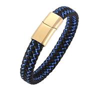 Genérico Pulsera Cuero Hombre, Pulsera Trenzada De Cuero Para Mujer, Hecha A Mano, Con Cierre Magnético, Estilo Vikingo Vintage, Ideal Como Regalo Para Papá, Marido O Ella, Color Negro Y Azul, 18