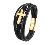 Genérico Pulsera Cuero Hombre, Pulsera Trenzada Multicapa Con Cruz Hecha A Mano, Crucifijo De Fe, Joyería Religiosa Cristiana, Amuleto De Meditación, Buena Suerte, Joyería Para Mujer, Dorada, 19