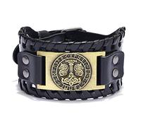 Genérico Pulsera Cuero Hombre,Pulseras De Cuero Genuino para Hombre Negras Vikingas Martillo De Thor Runas Nórdicas Pulseras Anchas Hechas A Mano Trenzadas Ajustables Brazalete De Pu De Bronce.