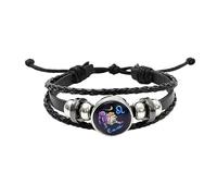Genérico Pulsera De 2 Piezas Con 12 Constelaciones, Pulsera De Cuero Tejido Multicapa, Pulsera Trenzada Para Pareja, Joyería Con Dije Gótico Ajustable Para Hombres Y Mujeres, Leo Negro