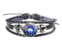 Genérico Pulsera De 2 Piezas Con Las 12 Constelaciones Del Zodiaco, Pulsera De Cuero Trenzada Para Parejas, Pulsera Ajustable Con Dije Gótico, Joyería Para Hombres Y Mujeres, Leo Negro