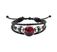 Genérico Pulsera De Constelación De 2 Piezas, Pulsera Trenzada De 12 Signos Del Zodíaco, Pulsera De Cuero Tejido Multicapa, Joyería Con Dije Gótico Ajustable Para Hombres Y Mujeres, Leo Negro