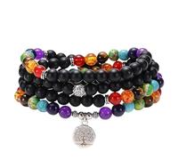 Genérico Pulsera de Cuentas Mala Naturales 108 para Hombre y Mujer,Collar Largo de Ónix Esmerilado,Joyería de Los 7 Chakras con Dije de Yoga,89 Cm/35,5'',Colgante de Árbol de La Vida.