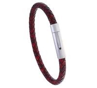 Genérico Pulsera De Cuero Para Hombre, Pulsera Trenzada Creativa Hecha A Mano De Cuero Trenzado, Pulsera Vintage Punk, Joyería Con Amuleto De La Suerte Para Hombres Y Mujeres, Color Burdeos, 22,5