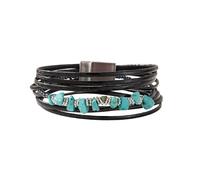 Genérico Pulsera De Cuero Para Mujer, Estilo Boho Turquesa, Con Cierre Magnético, Trenzada Multicapa Y Piedras Preciosas. Joyería Para Él O Ella, Ideal Para Tu Alma Gemela. Color Negro.