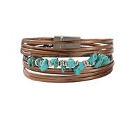 Genérico Pulsera De Cuero Para Mujer, Estilo Boho Turquesa, Con Cierre Magnético, Trenzada Multicapa Y Piedras Preciosas. Joyería Para Él O Ella, Ideal Para Tu Alma Gemela. Color Marrón.