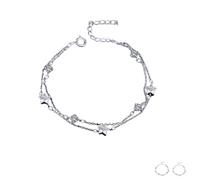Genérico Pulsera de Doble Capa con Diseño de Mar Estrellado para Hermanas, Pulsera Ajustable de la Amistad Apilable, Regalos para Mejores Amigas (White Diamond,One Size)