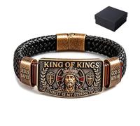 Genérico Pulsera de fe King of Kings, pulsera cristiana ajustable, regalo, pulsera inspiradora religiosa de Cristo es mi fuerza, pulsera de motociclista con calavera para hombres, marido, papá (#A)