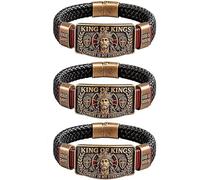Genérico Pulsera de Fe Rey de Reyes, Brazalete Cristiano de Metal Ajustable, Pulsera Inspiradora Cristo es mi Fuerza, Recuerdo Religioso para Esposo, Padre o Pastor (3pcs)