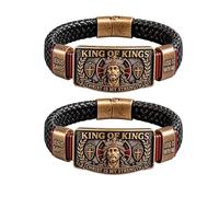 Genérico Pulsera de Fe Rey de Reyes, Brazalete Cristiano de Metal Ajustable, Pulsera Inspiradora Cristo es mi Fuerza, Recuerdo Religioso para Esposo, Padre o Pastor (2pcs)