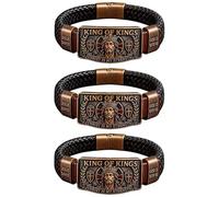 Genérico Pulsera de Fe Rey de Reyes - Regalo de Pulsera Cristiana Ajustable, Pulsera de Cuero con Grabado de Jesucristo, Regalo Cristiano para Hombres, Esposos y Padres (3PCs)