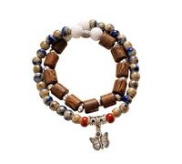 Genérico Pulsera de perlas de cerámica de estilo chino hecha a mano, pulsera de estiramiento de mariposa de doble capa, regalo de joyería de perlas bohemia para mujeres niñas (Style B)