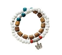 Genérico Pulsera de perlas de cerámica de estilo chino hecha a mano, pulsera de estiramiento de mariposa de doble capa, regalo de joyería de perlas bohemia para mujeres niñas (Style C)