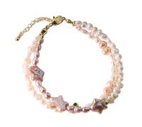 Genérico Pulsera de perlas naturales de agua dulce, estilo barroco, elaborada a mano con cuentas. Ideal como regalo para ti, tu esposa, tu madre o tu hija. (Estrellas moradas)