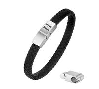 Genérico Pulsera Hombre Cuero, Brazalete Con Letras Grabadas, Inicial De La A A La Z, Pulseras Trenzadas De Cuero Con Cierre Magnético, Brazalete Vintage, Joyería De Cumpleaños Para Padre E Hijo