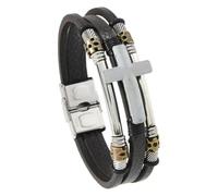 Genérico Pulsera Hombre Cuero, Pulsera De Cuero Multicapa Con Cruz Trenzada Hecha A Mano, Con Crucifijo De Fe, Joyería De Meditación, Accesorios De Buena Suerte Para Mujeres, Color Café