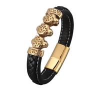 Genérico Pulsera Hombre Cuero, Pulsera Trenzada De Piel Sintética Para Mujer, Estilo Vintage Con Cabeza De Leopardo, Con Hebilla, Hecha A Mano, De Esqueleto, Ideal Como Regalo Para Papá O Marido,