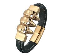 Genérico Pulsera Hombre Cuero, Pulsera Trenzada De Piel Sintética Para Mujer, Estilo Vintage, Con Calavera Trenzada Y Hebilla, Hecha A Mano, Con Esqueleto, Ideal Como Regalo Para Papá, Marido O