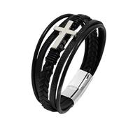 Genérico Pulsera Hombre Cuero, Pulsera Trenzada Multicapa Con Cruz, Hecha A Mano, Con Crucifijo De Fe, Con Cierre Magnético, Amuleto De Meditación, Joyería De Buena Suerte Para Mujer, Plata De 2