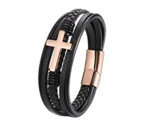 Genérico Pulsera Hombre Cuero, Pulseras De Cuero Para Hombre Con Cruz, Hechas A Mano, Apilables, En Capas, Con Crucifijo De Fe, Joyería Con Bolsa, Amuleto De Meditación, Accesorios De Buena Suert